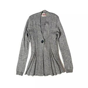Rosie Neira Isabella Cardigan Size XS Gray Ribbed Peplum Sweater Flared Knit